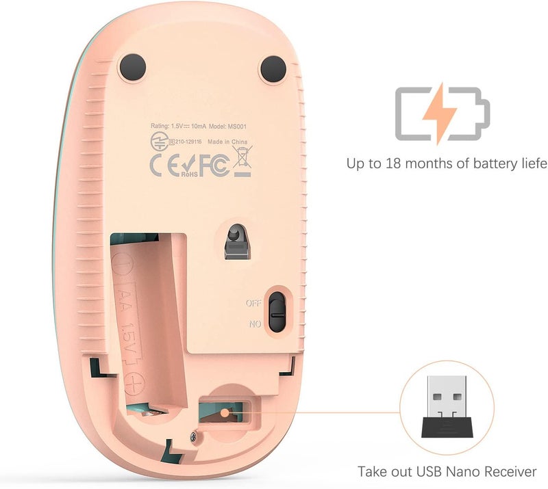 Unipows Wireless Mouse - 2.4G Slim Portable Computer Mouse with Nano Receiver, Less Noise Mobile Optical Mice for Notebook, PC, Laptop, Computer, Mac (Gradient Orange to Mint Green) - Image 5